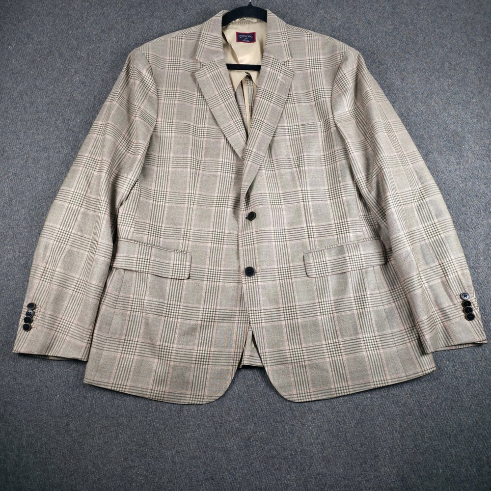 UNTUCKit Sport Coat Mens 44S Tan Glen Plaid Reda 1865 Linen Wool Quarter Lined